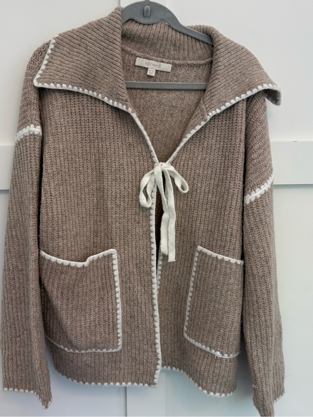 Anthropologie sweater - Essential Taupe Knit Zip-Front Sweater with Contrast Tri